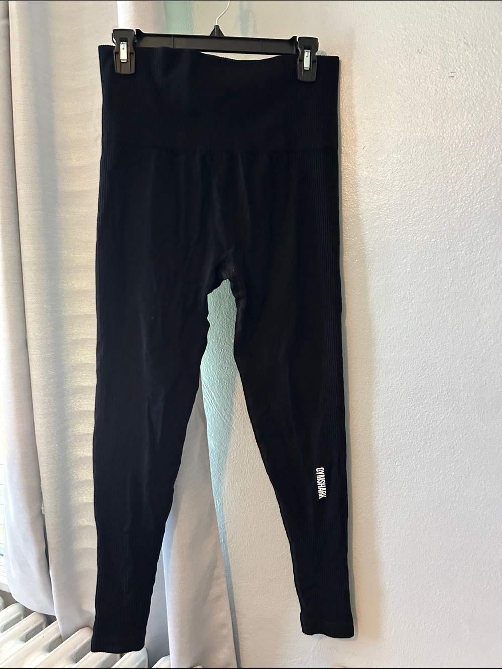 Gymshark women's Black Ribbed High-Waist workout Leggings with Logo